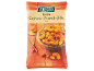 Roasted cashew-peanut mix with chili in a wooden bowl on a wooden table.
