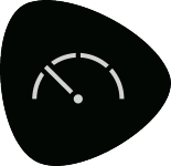 Performance or speed gauge with needle and graduated scale.
