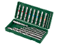 Drill and screwdriver bit set in a green case, with HSS drills and colored bits.
