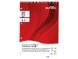 Red spiral-bound A4 notepad with 80 squared sheets and margins.