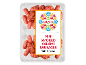 Mini smoked salami sausages with cheese in a clear tray, with a colorful embroidered label.