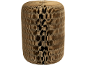 Round brown foldable cardboard stool or side table with a honeycomb structure.