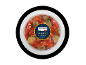 Caponata di melanzane: marinated aubergine and peppers in a transparent container.