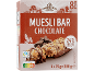 Box of chocolate muesli bars, with 8 bars of 25g each, totaling 200g.