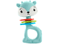 Blue deer-shaped rattle with colorful rings