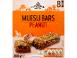 Muesli bars with peanuts, showing nutritional information and a serving suggestion.