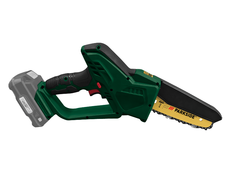 Cordless handheld saw with battery and chain