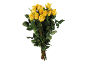 Bouquet of yellow roses with green leaves on a black background.
