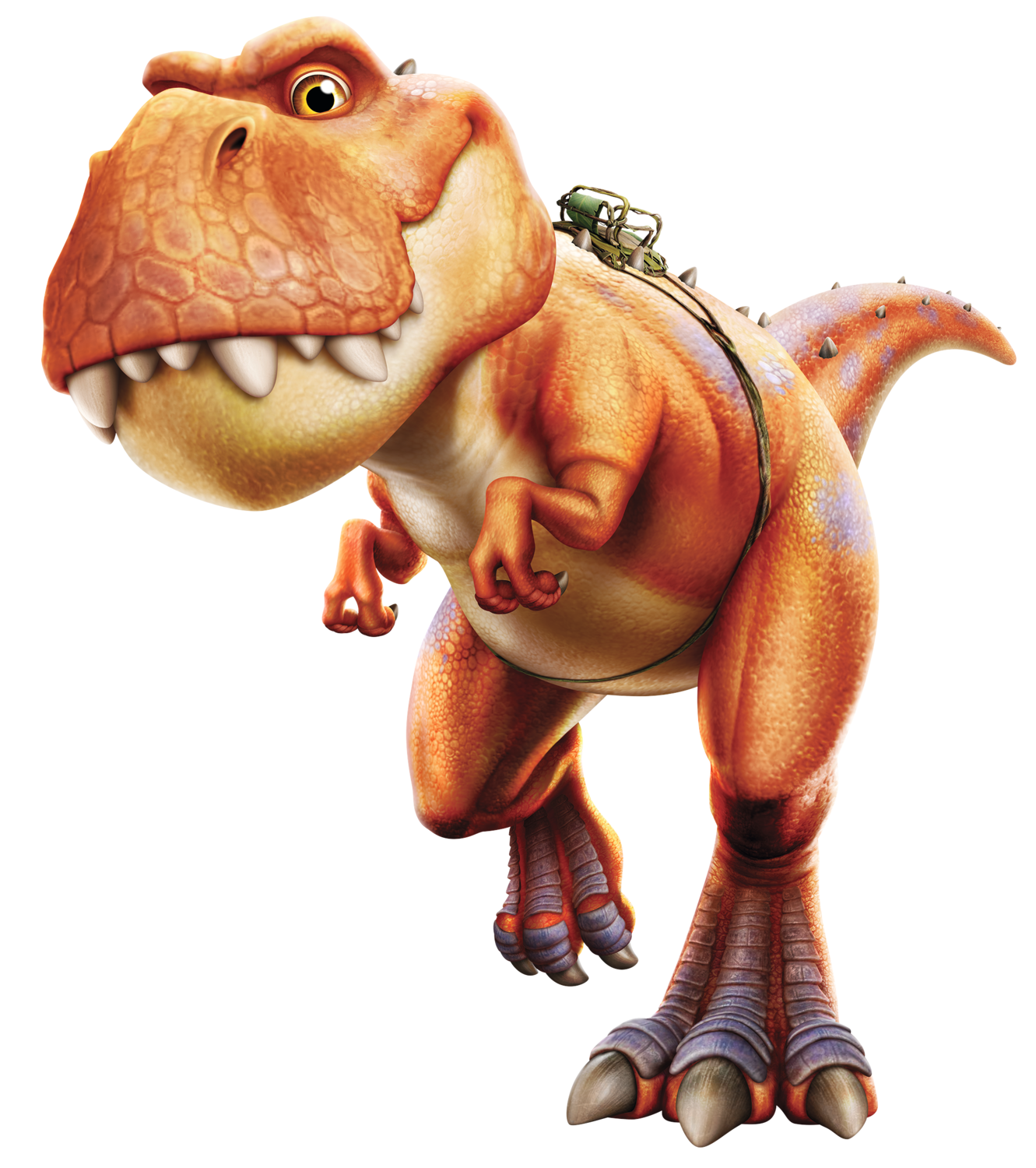 Cartoon dinosaur with equipment on its back
