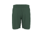 Dark green athletic shorts with a white trim on the bottom hem, seen from the back.