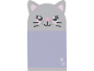 Notepad shaped like a grey cat's head with lines and paw prints.