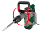 Demolition hammer with chisel and red arrows indicating handle movement.