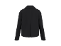 Black long-sleeved jacket with a collar, back view.