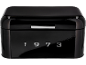 Black bread bin with a chrome handle and the numbers «1973».