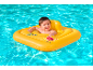 Smiling baby in a yellow pool float with a red crab.