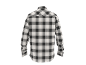 Men's long-sleeved plaid shirt in black and white, back view