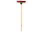 Red cleaning brush with a wooden handle