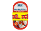 Herring fillets in tomato sauce, with XXL indication and nutritional information.