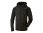 Men's black fleece hoodie with zipper and red details.
