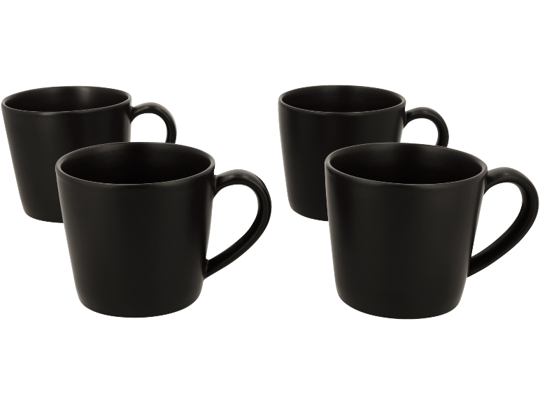 Set of four matte black mugs