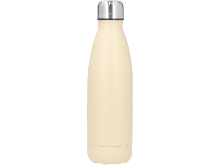 Cream-colored insulated water bottle with a silver cap