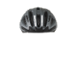 Rear view of a grey bicycle helmet with reflective strips and ventilation