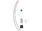 Two braided hoses with fittings and various mounting parts for faucets.