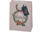 Christmas gift bag with a festive wreath, poinsettia, and 'ho ho ho' text.