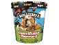 Ben & Jerry's Churros-y ice cream tub with caramel, churro chunks, and chocolate swirls.