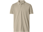 Men's beige polo shirt with white ribbed collar and sleeve cuffs.