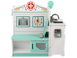 Wooden doctor play set with X-ray, vital signs monitor, and sink.