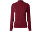 Women's burgundy ribbed long-sleeved mock neck top.