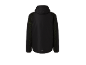 Black sports jacket with hood and green mesh details on the sleeves.