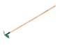 Hoe with a long wooden handle and a green metal blade