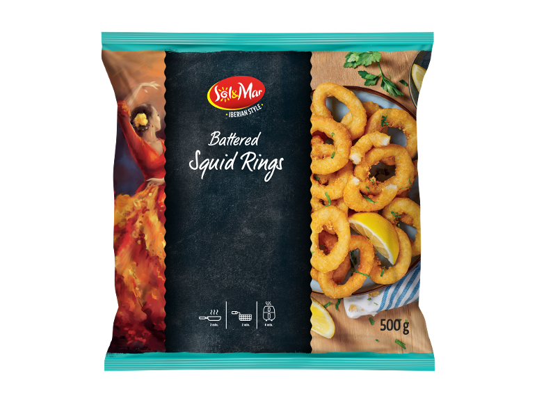 Sol & Mar battered squid rings, 500 g pack.