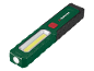 Green and black LED work light with red button and side illumination