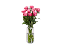 Bouquet of pink roses in a glass vase with water.