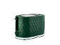 Green toaster with honeycomb texture and white accents, featuring two slots.
