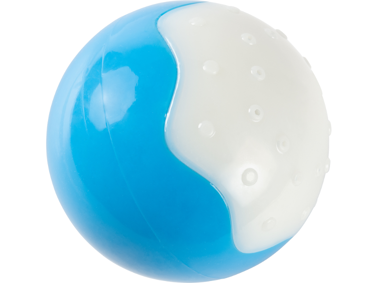 Blue and white textured toy ball, ideal for pets or children