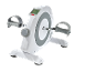 White mini exercise bike with gray pedals and a digital display.
