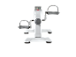 White mini exercise bike with pedals and a digital display