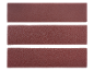 Three sheets of reddish-brown fine-grit sandpaper on a black background