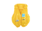 Yellow inflatable swim vest with a blue octopus and waves, featuring 'Swim Safe ABC' text.