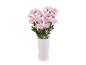 Bouquet of pink chrysanthemums in a white vase.