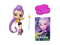 Doll, sword, purple base, and card with an anime-style character.