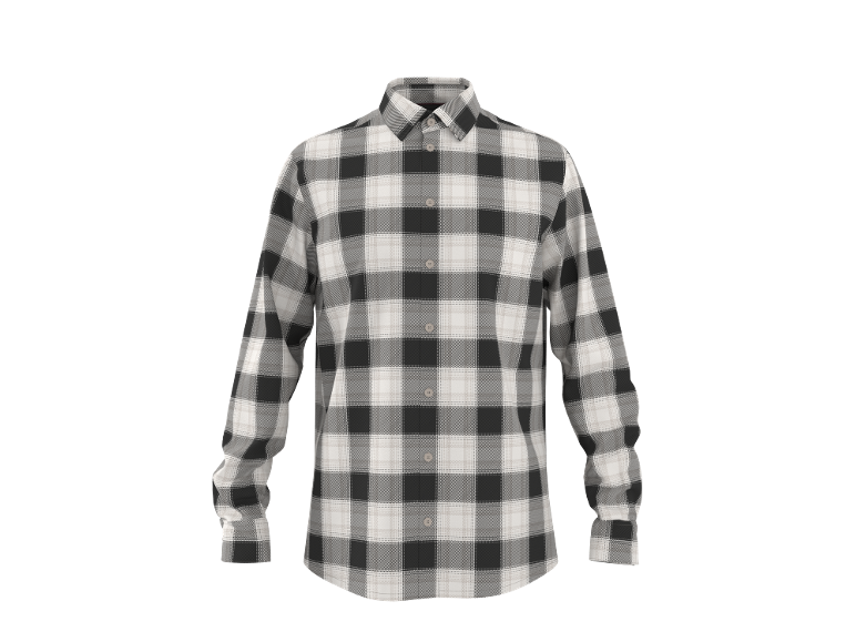 Men's black and white plaid long-sleeve shirt