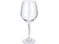 An empty, transparent wine glass on a black background.