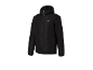 Black sports jacket with a hood and lime green zipper details.