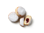 Doughnuts filled with red berry jam and dusted with powdered sugar.