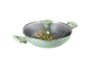 Light green wok pan with a glass lid, filled with vegetables.